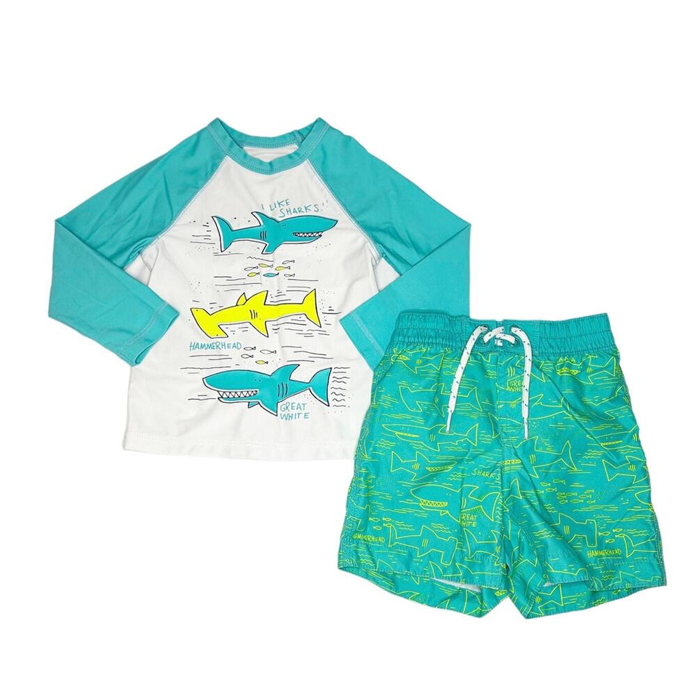 Gap Sharks Print Rashguard and Swim Trunks Size 2T